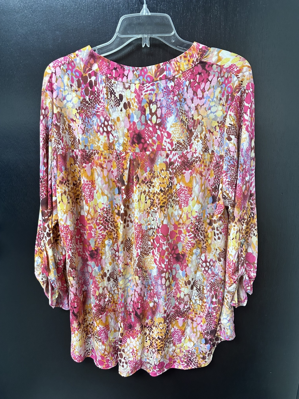 Clear Scarfel Pink Multi-Print Long Sleeve V-Neck Top In 3x - Picture 2 of 2